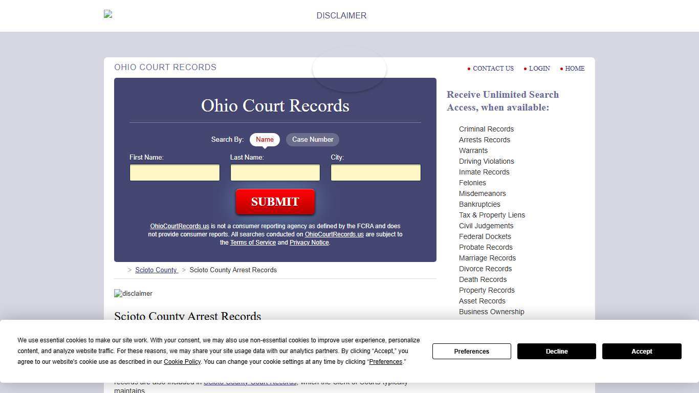 Scioto County Arrest Records OhioCourtRecords.us